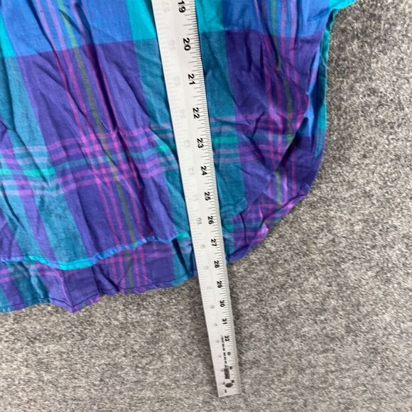 New Pazzle Blouse Women L Large Blue Plaid Sleeveless Wide Strap Round Neck - Picture 9 of 10